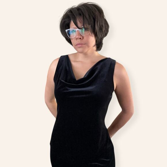 Mermaid A symmetrical Velvet Dress Black Size 12 - Picture 2 of 6